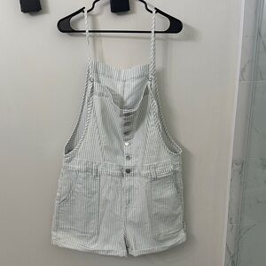 Celebrity Pink Light Gray Striped Short Overalls
